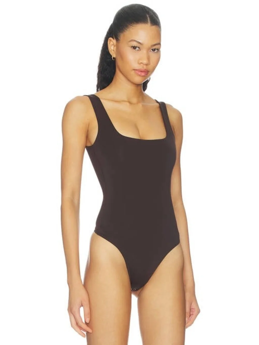 Good American Sculpting Square-neck Thong Bodysuit In Espresso Size 0